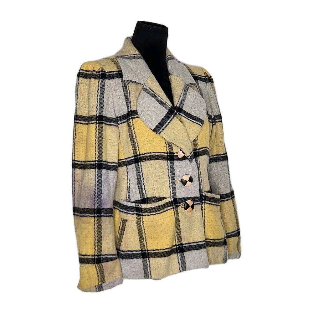 Vintage YSL Yves Saint Laurent Rive Gauche Plaid Wool Jacket Short Coat France - Picture 2 of 12